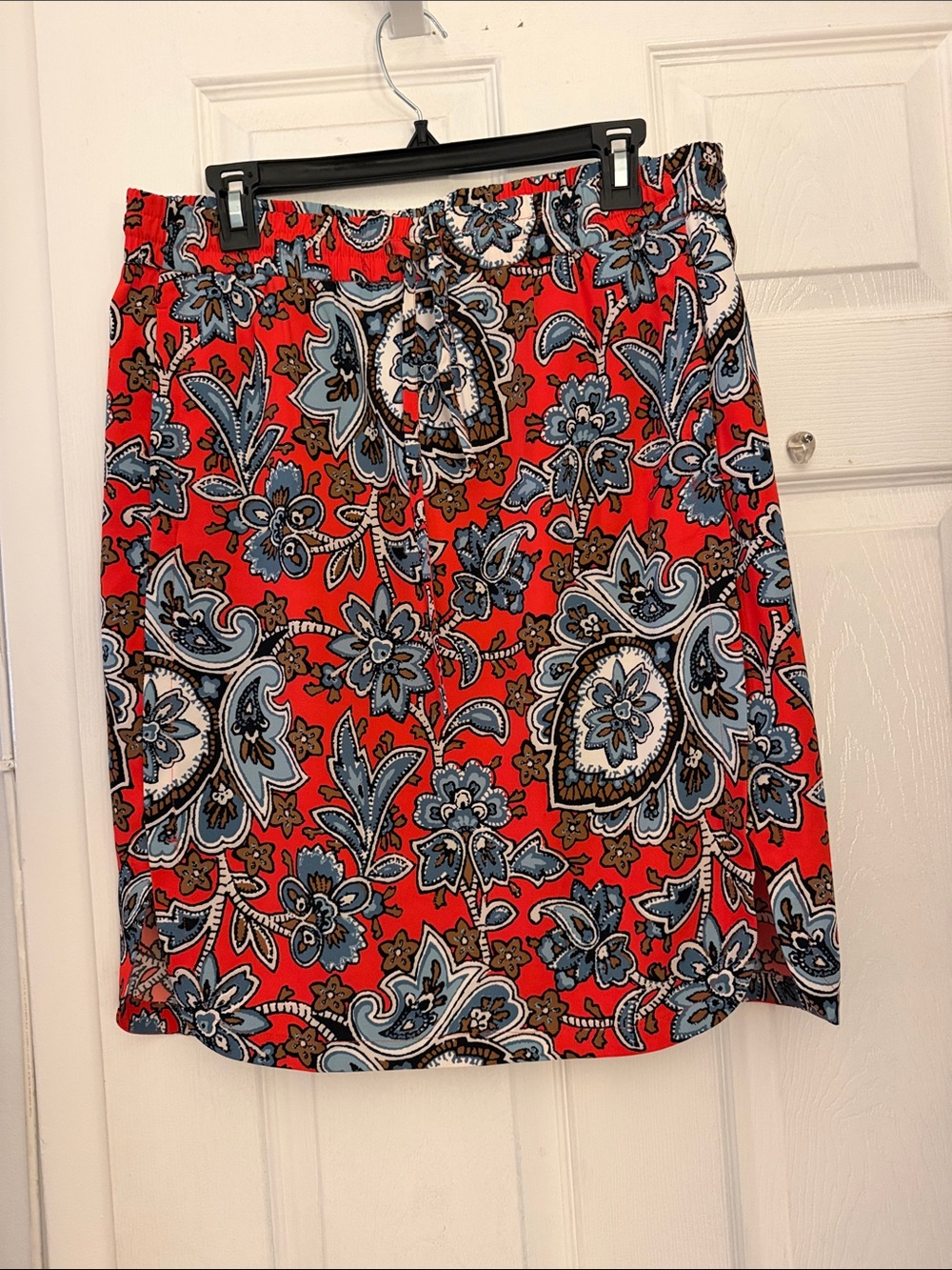LOFT Red Paisley A-Line Skirt with Blue & Brown Accents